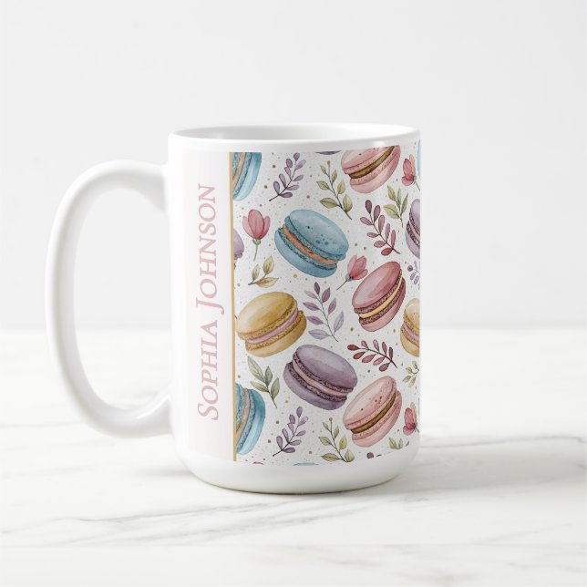 Modern Personalized Macaron Desserts Kaffemugg (Vänster)