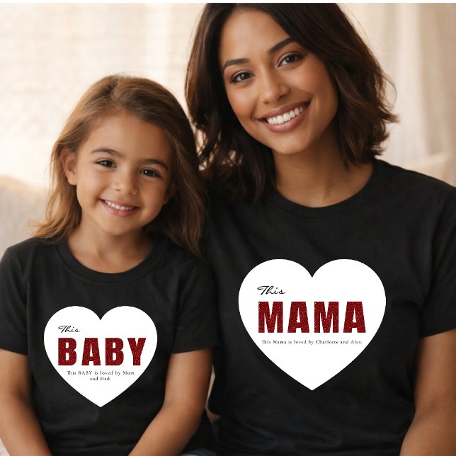 Modern Personalized Mama Heart T-Shirt (Skapare uppladdad)
