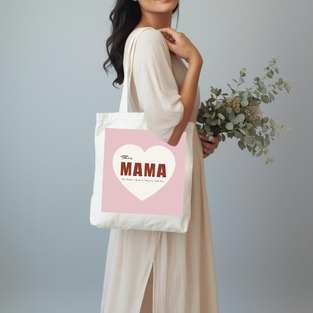 Modern Personalized Mama Heart Tote Bag Tygkasse (Skapare uppladdad)