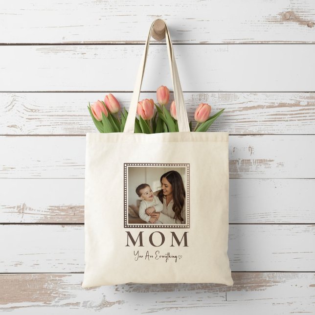 Modern Personalized Mom Photo Tote Bag Gift Tygkasse (Skapare uppladdad)