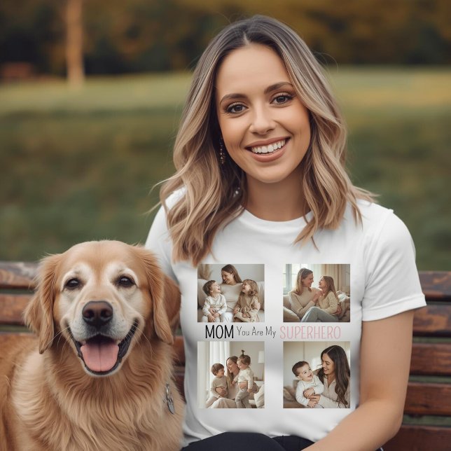 Modern Personalized Mom Superhero Photo Collage T Shirt (Skapare uppladdad)