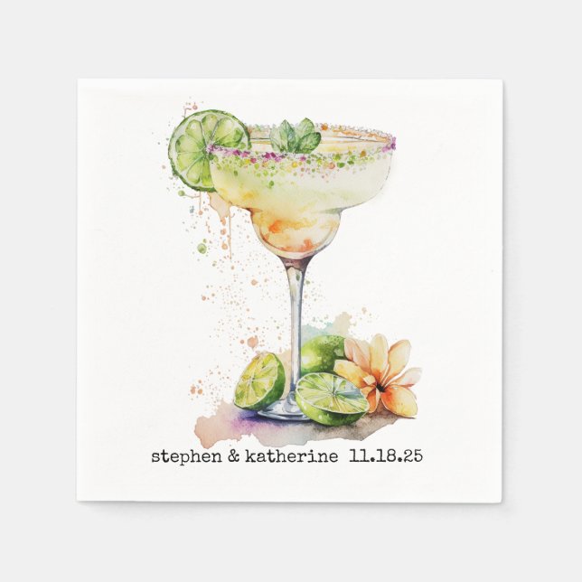 Modern Personalized Wedding Watercolor Margarita Pappersservett (Framsidan)