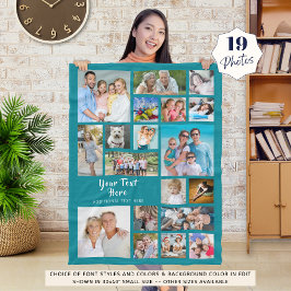 Modern Personlig 19 fotokollage Teal Fleecefilt