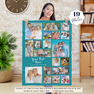 Modern Personlig 19 fotokollage Teal Fleecefilt