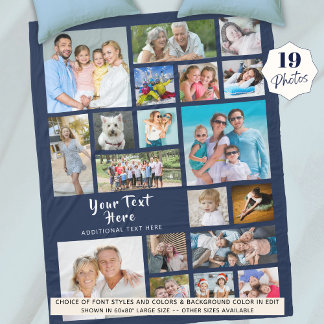 Modern Personlig 19 Photo Collage Navy Blue Fleecefilt