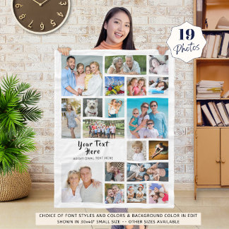 Modern Personlig 19 Photo Collage White Fleecefilt