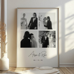 Modern Personlig 4 Fotos Kollage Bröllop Poster