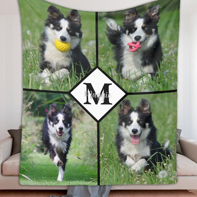 Modern Personlig 4 Photo Collage Pet Hund Fleecefilt (Skapare uppladdad)