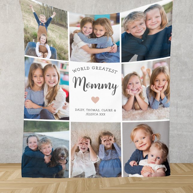 Modern Personlig 8 Fotokollage för Mamma Fleecefilt (Skapare uppladdad)