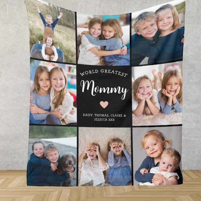 Modern Personlig 8 Fotokollage för Mamma Fleecefilt (Skapare uppladdad)
