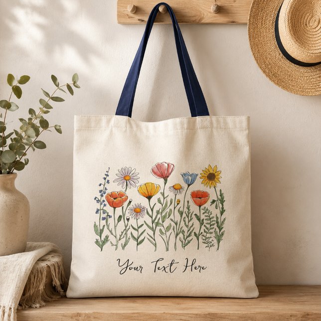 Modern Personlig Akvarell Vildblomma Blommig  Tygkasse (Skapare uppladdad)