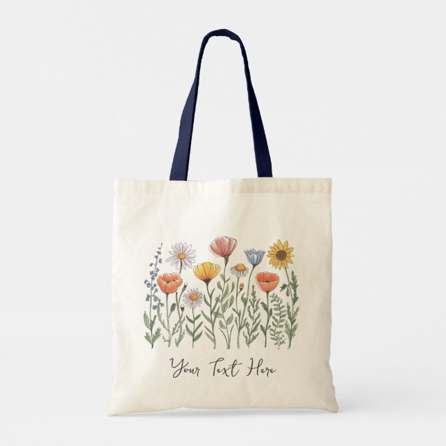 Modern Personlig Akvarell Vildblomma Blommig  Tygkasse (Baksida)