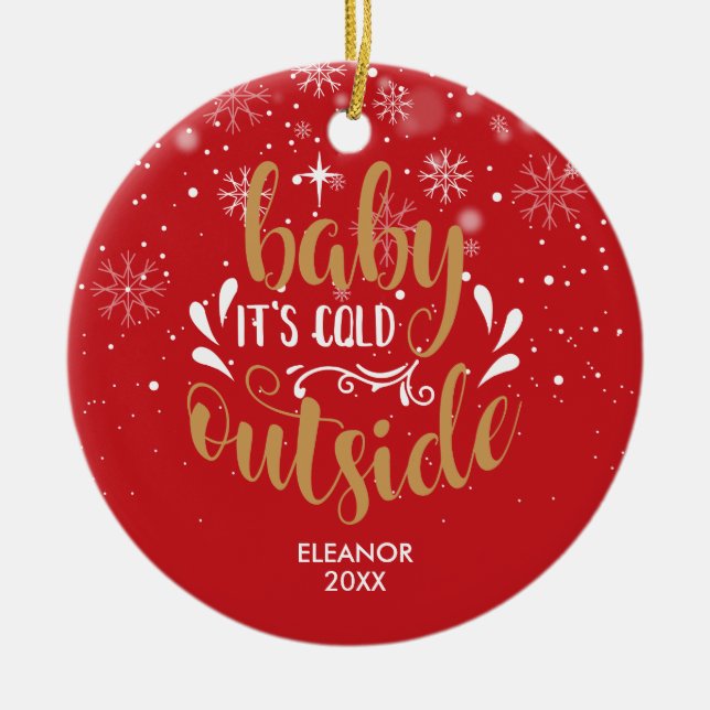 Modern Personlig Baby Det är Kall utanför Julgransprydnad Keramik (Framsidan)