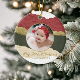Modern Personlig Baby första julfoto Julgransprydnad Keramik