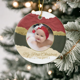Modern Personlig Baby första julfoto Julgransprydnad Keramik