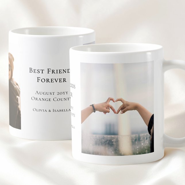 Modern Personlig Bästa Vänner För Evigt 2 Foto Kaffemugg (Modern Personalized Best Friends Forever 2 Photo Coffee Mug)