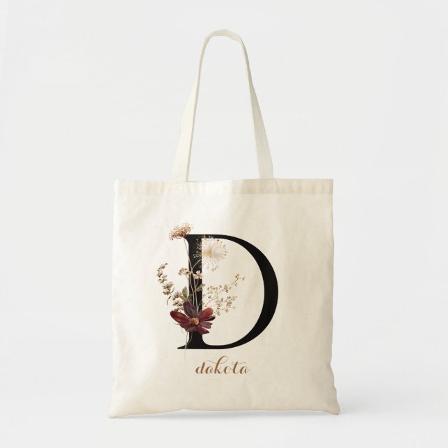 Modern personlig blommonogram bokstav "D" Tygkasse (Framsidan)