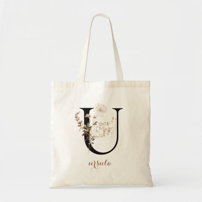 Modern personlig blommonogram bokstav "U" Tygkasse (Framsidan)