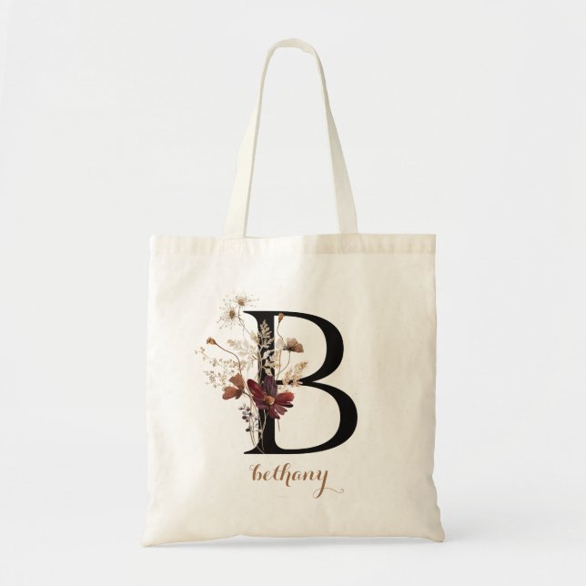 Modern personlig blomster monogram bokstav "B" Tygkasse (Framsidan)