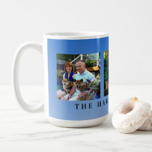 Modern Personlig Blue 3 Fotofamilj Kaffemugg