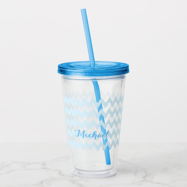 Modern Personlig Blue Mönster Elegant Monogram Take Away Mugg (Vänster)