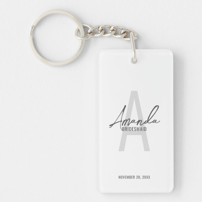 Modern Personlig Bridesmaias Monogram och Namn Nyckelring (Framsidan)