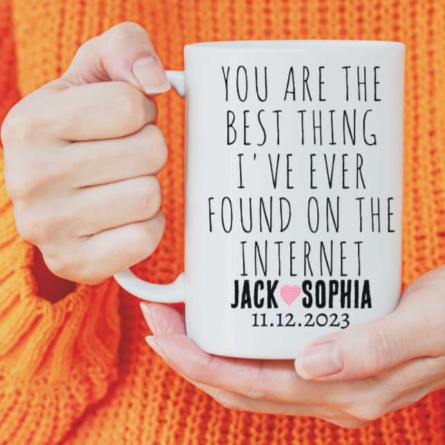 Modern Personlig Bröllop par Namn Rosa Heart Mugg (wedding couple gifts)