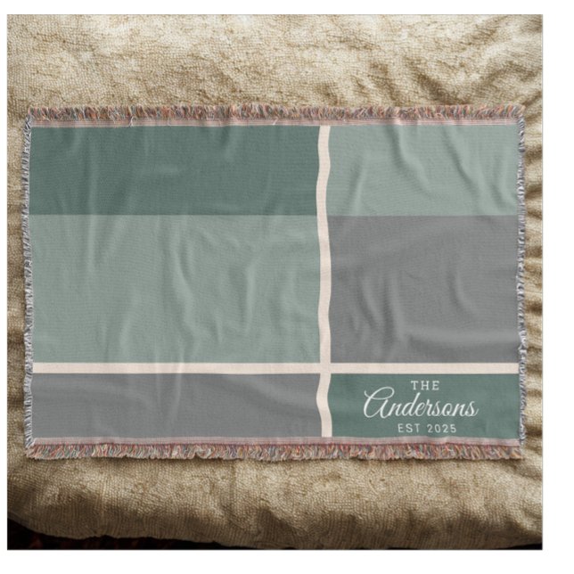 Modern Personlig Bröllopspar Namn Datum Grön Filt (Modern personalized wedding couple name with date throw blanket)