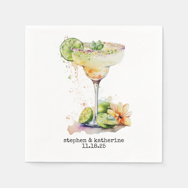 Modern Personlig Bröllopsvattenfärg Margarita Pappersservett (Framsidan)