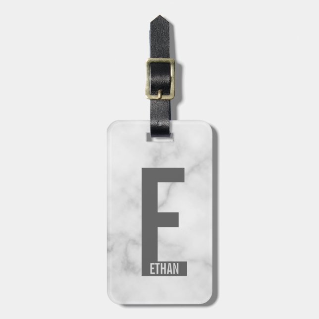 Modern Personlig, djärv Monogram och Namn Bagagebricka (Vertikal Framsida)