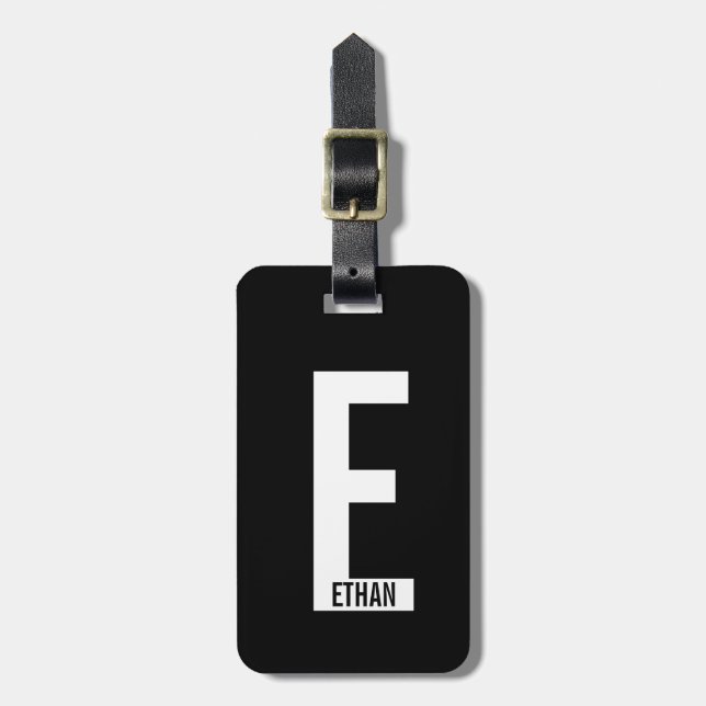 Modern Personlig, djärv Monogram och Namn Bagagebricka (Vertikal Framsida)
