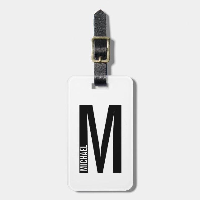 Modern Personlig, djärv Monogram och Namn Bagagebricka (Vertikal Framsida)