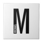 Modern Personlig, djärv Monogram och Namn Kakelplatta<br><div class="desc">Modern Monogramdesign med personlig monogram brev "M" och namn i modernt fet sans serif font stil.</div>