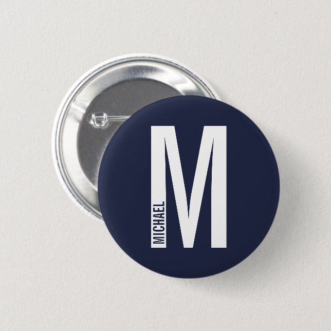 Modern Personlig, djärv Monogram och Namn Knapp (Framsida & baksida)