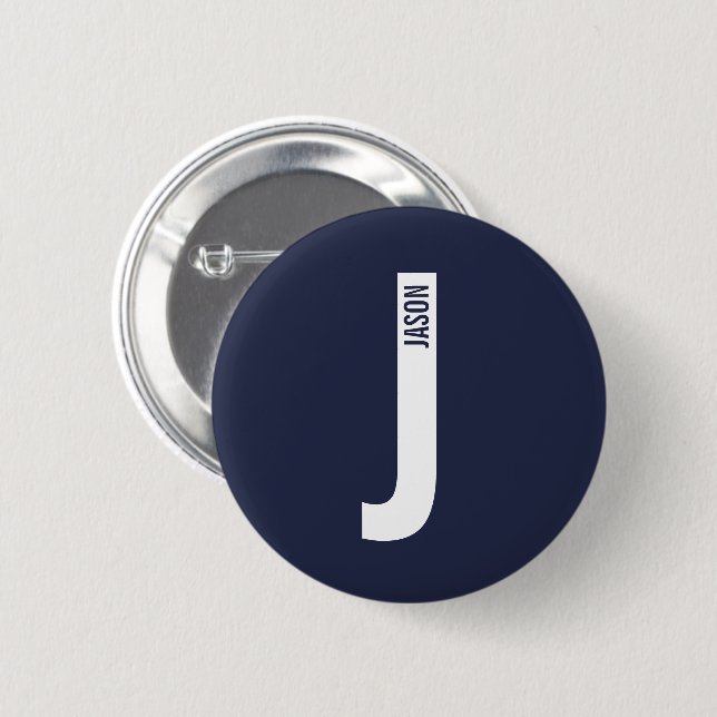 Modern Personlig, djärv Monogram och Namn Knapp (Framsida & baksida)