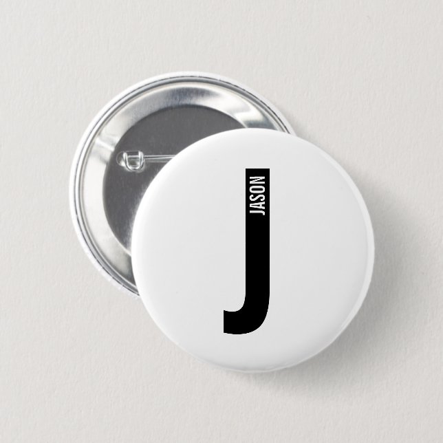 Modern Personlig, djärv Monogram och Namn Knapp (Framsida & baksida)