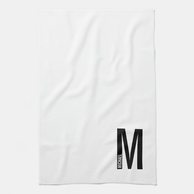Modern Personlig, djärv Monogram och Namn Kökshandduk (Vertikal)
