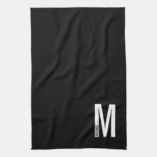Modern Personlig, djärv Monogram och Namn Kökshandduk (Vertikal)