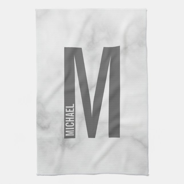 Modern Personlig, djärv Monogram och Namn Kökshandduk (Vertikal)