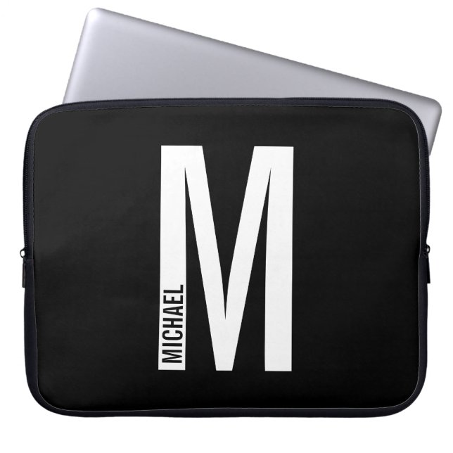 Modern Personlig, djärv Monogram och Namn Laptop Fodral (Framsidan)