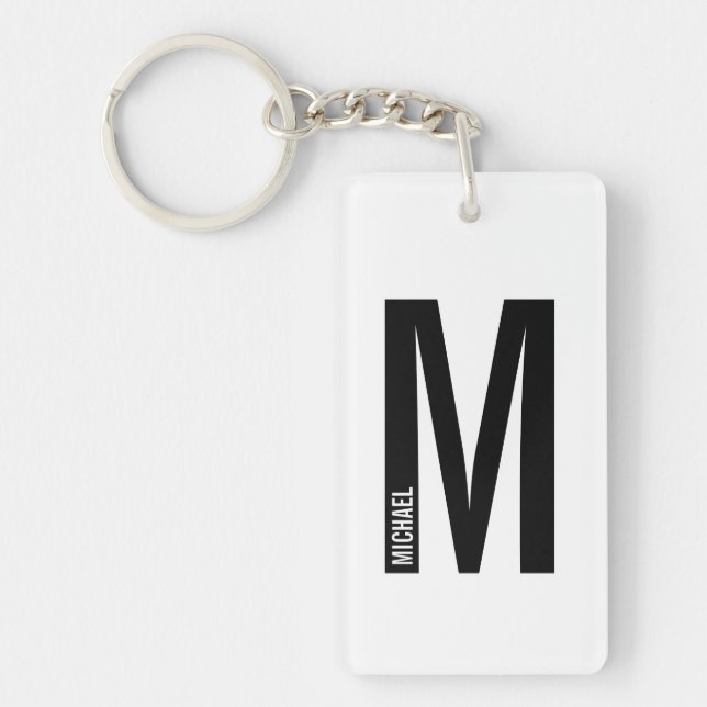 Modern Personlig, djärv Monogram och Namn Nyckelring (Framsidan)
