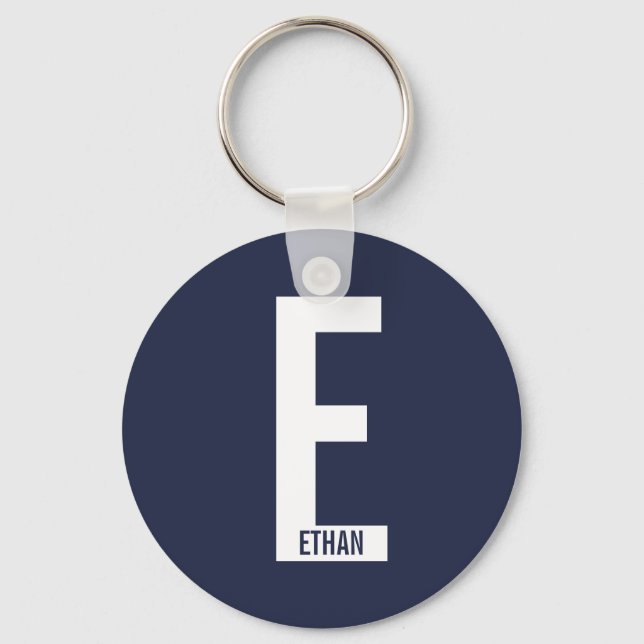 Modern Personlig, djärv Monogram och Namn Nyckelring (Framsida)