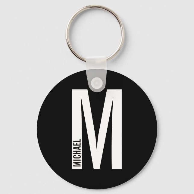 Modern Personlig, djärv Monogram och Namn Nyckelring (Framsida)