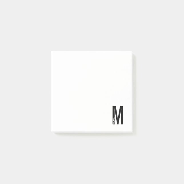 Modern Personlig, djärv Monogram och Namn Post-it Block (Framsida)