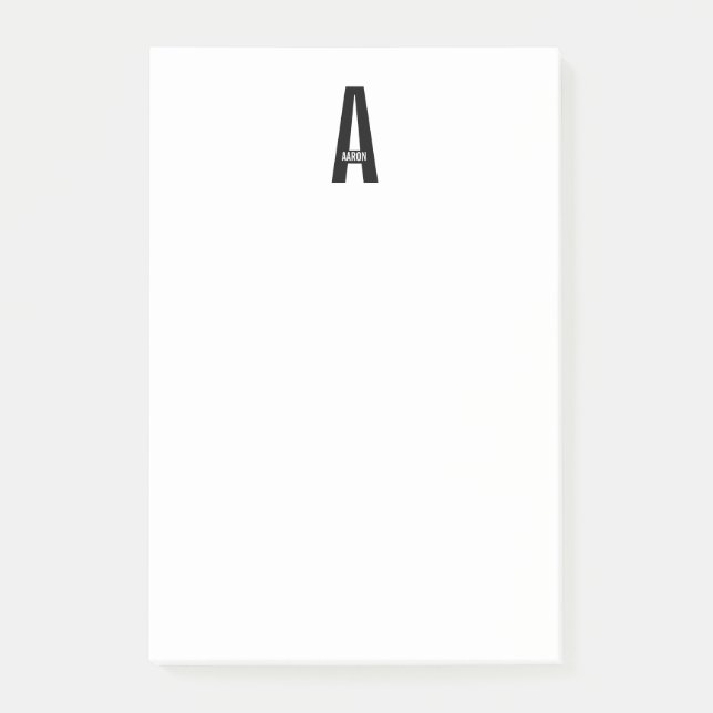 Modern Personlig, djärv Monogram och Namn Post-it Block (Framsida)