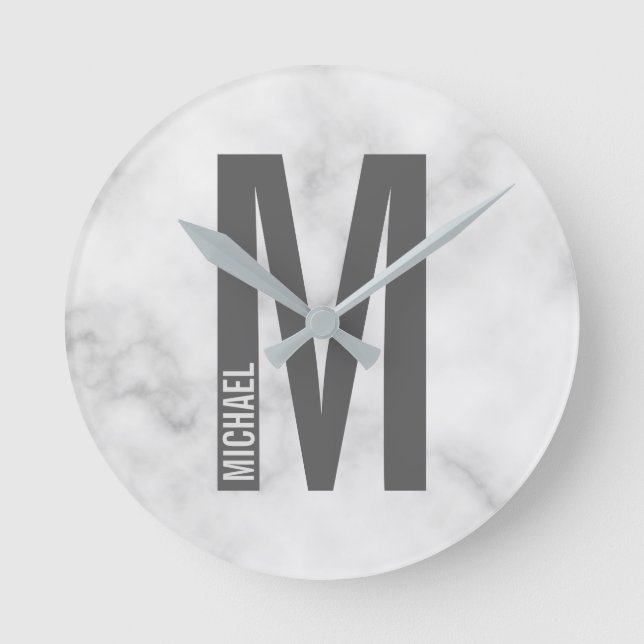 Modern Personlig, djärv Monogram och Namn Rund Klocka (Framsida)