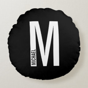 Modern Personlig, djärv Monogram och Namn Rund Kudde