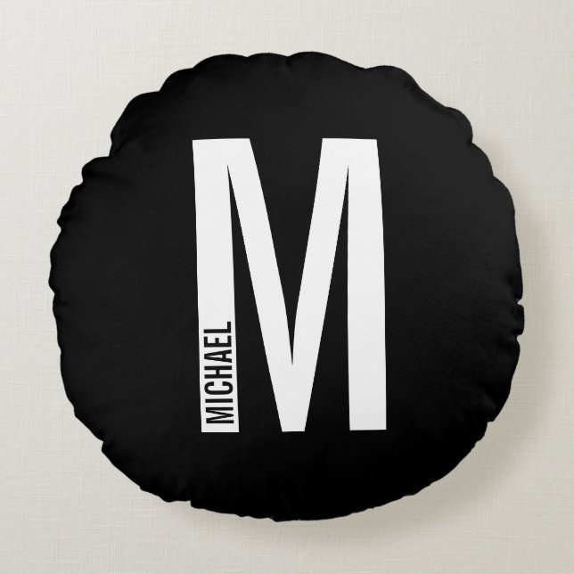 Modern Personlig, djärv Monogram och Namn Rund Kudde (Framsidan)