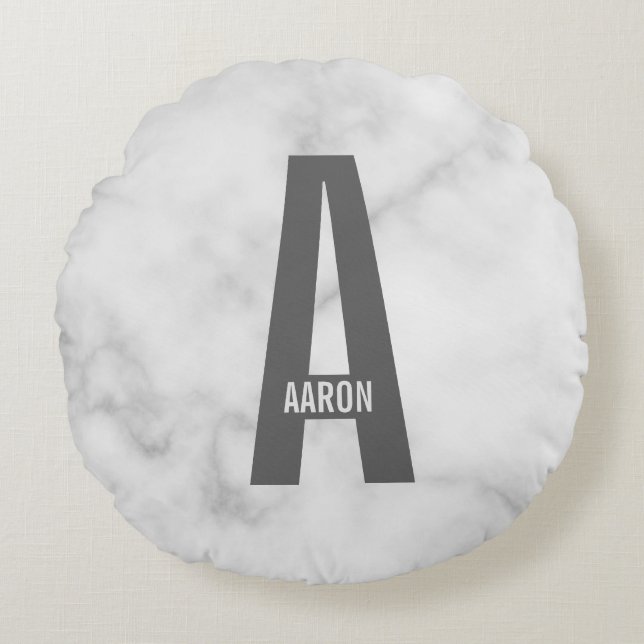 Modern Personlig, djärv Monogram och Namn Rund Kudde (Framsidan)