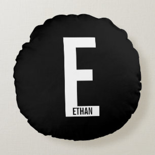 Modern Personlig, djärv Monogram och Namn Rund Kudde